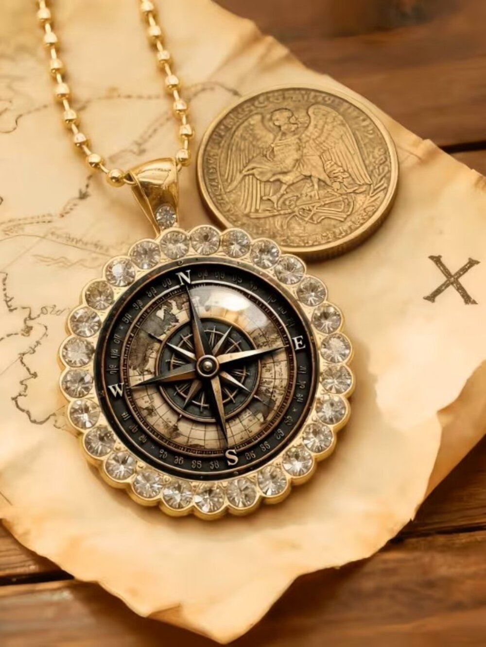 Compass Necklace Nostalgic Creative Design Pendant Z275